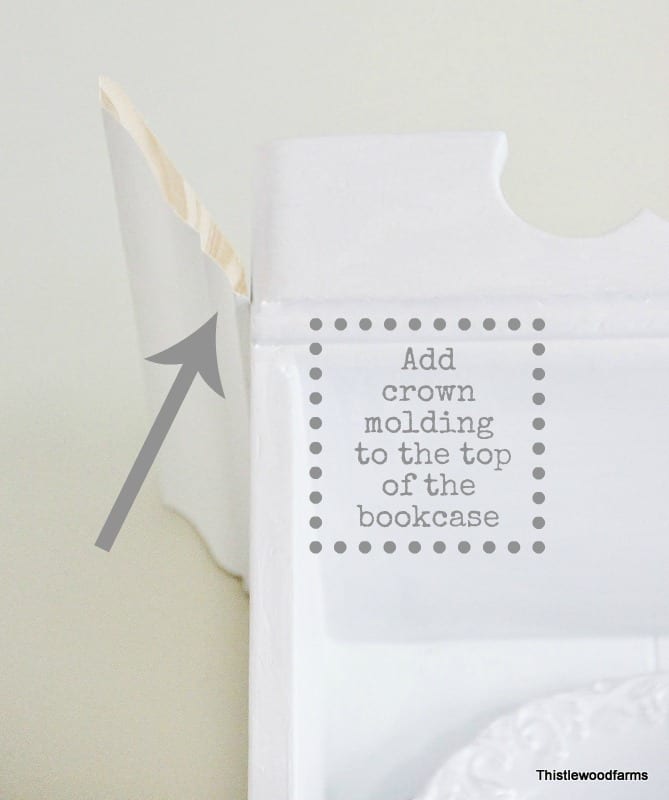 Crown molding installation tip: "add crown molding to the top of the bookshelf for an elegant finish.